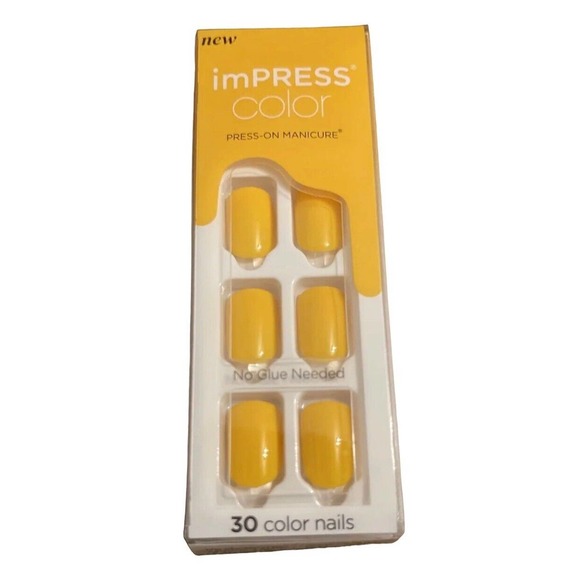 Kiss Impress Manicure Press-On Gel Nails Short‎ CHEERFUL HEART Yellow 87401 - Picture 1 of 2